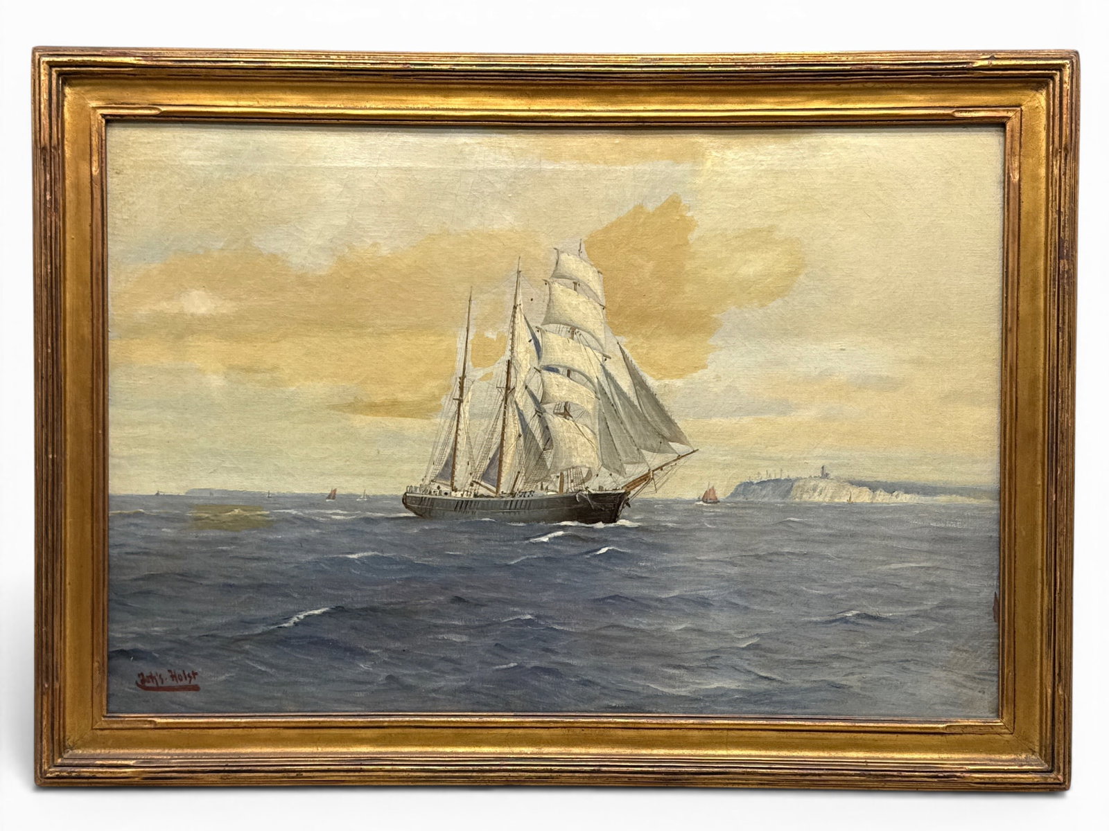 Johannes Holst Oil/Canvas: Ship at Sea (1 of 6)