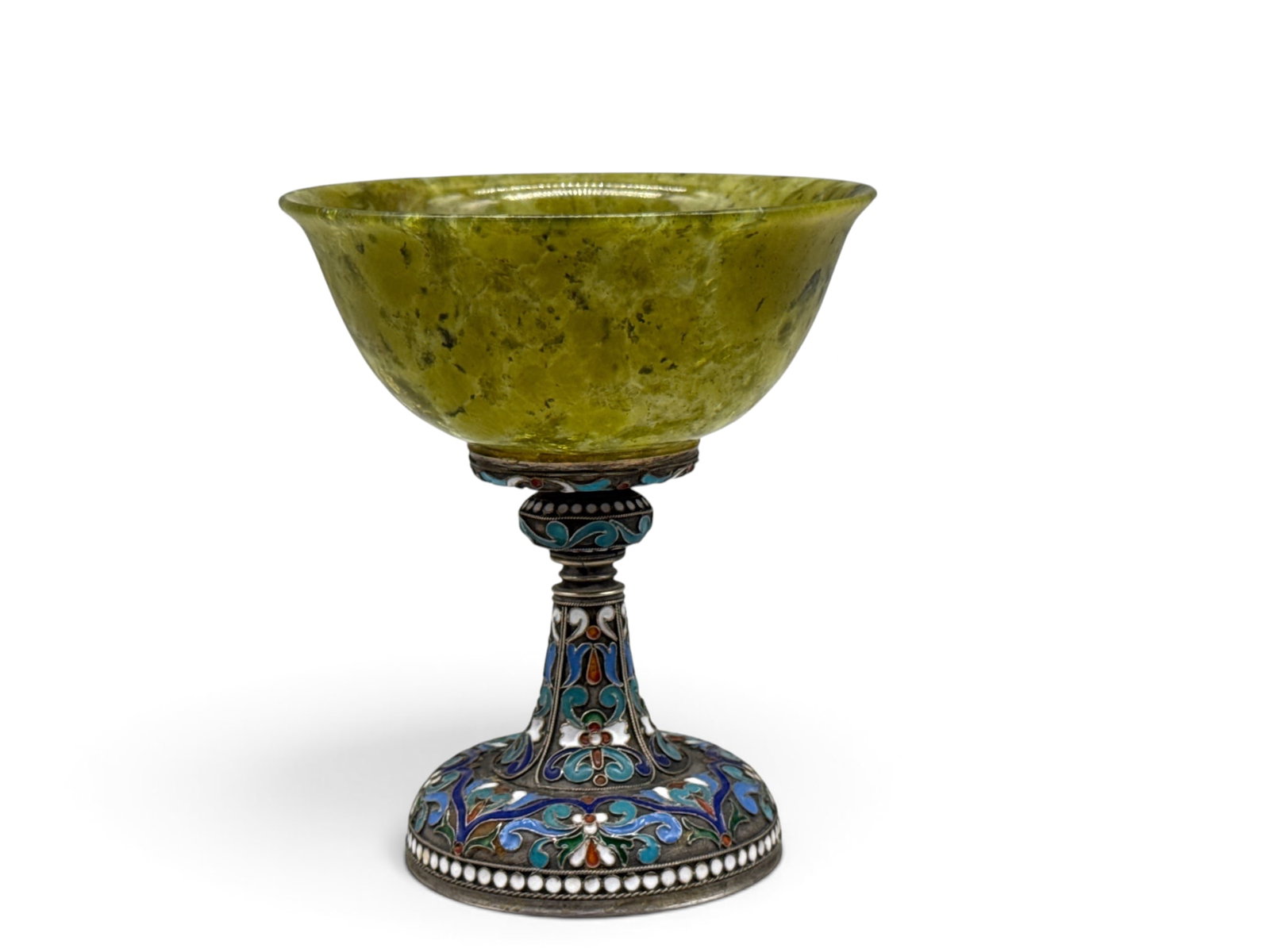 Russian Enameled Silver and Carved Jade Chalice (1 of 4)