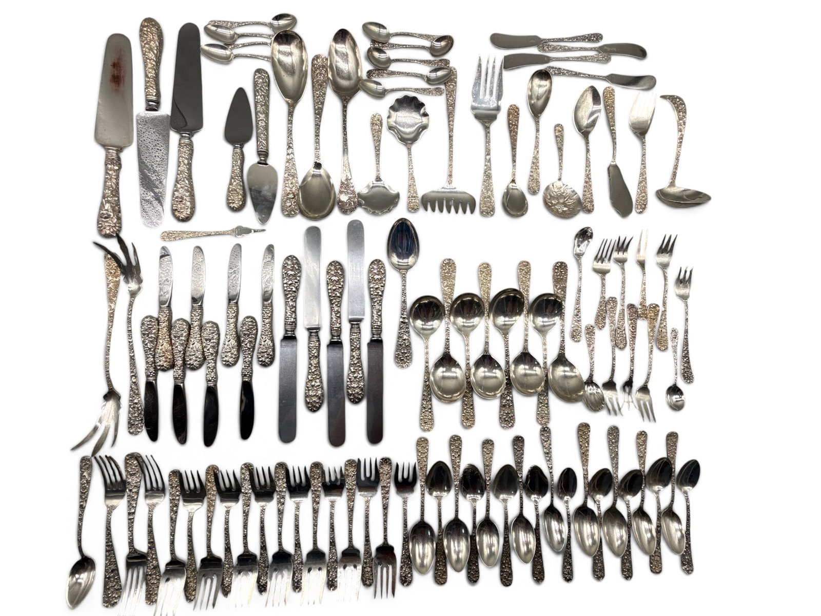 85 Pcs. Stieff Sterling Silver Chased Rose Flatware (1 of 9)