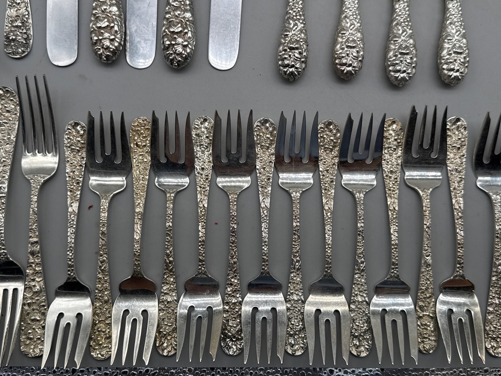 85 Pcs. Stieff Sterling Silver Chased Rose Flatware - 3