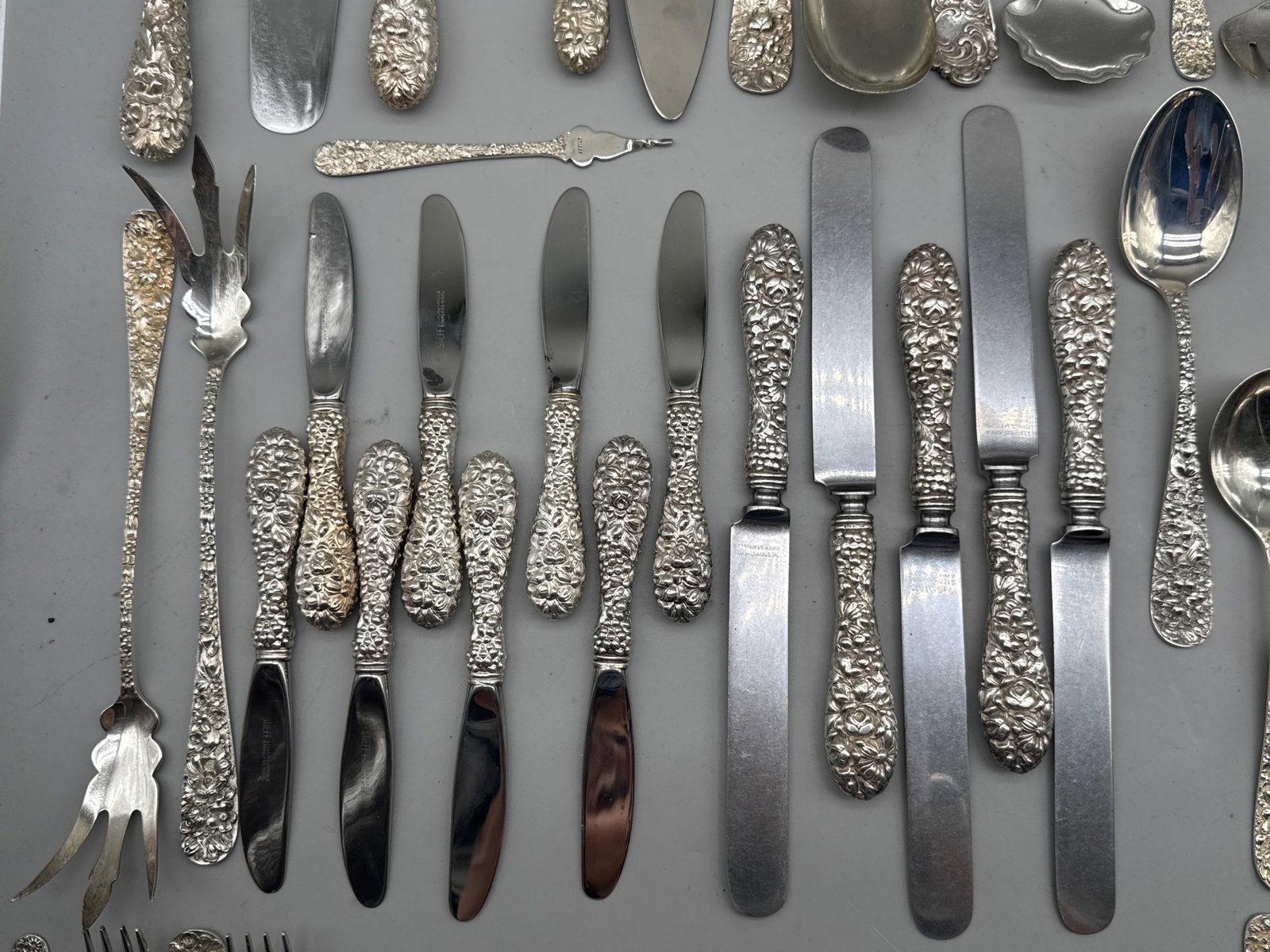 85 Pcs. Stieff Sterling Silver Chased Rose Flatware - 4