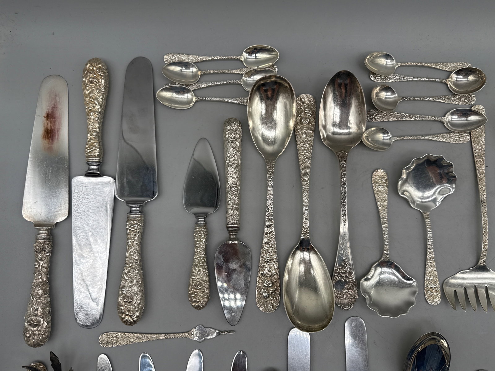 85 Pcs. Stieff Sterling Silver Chased Rose Flatware - 5