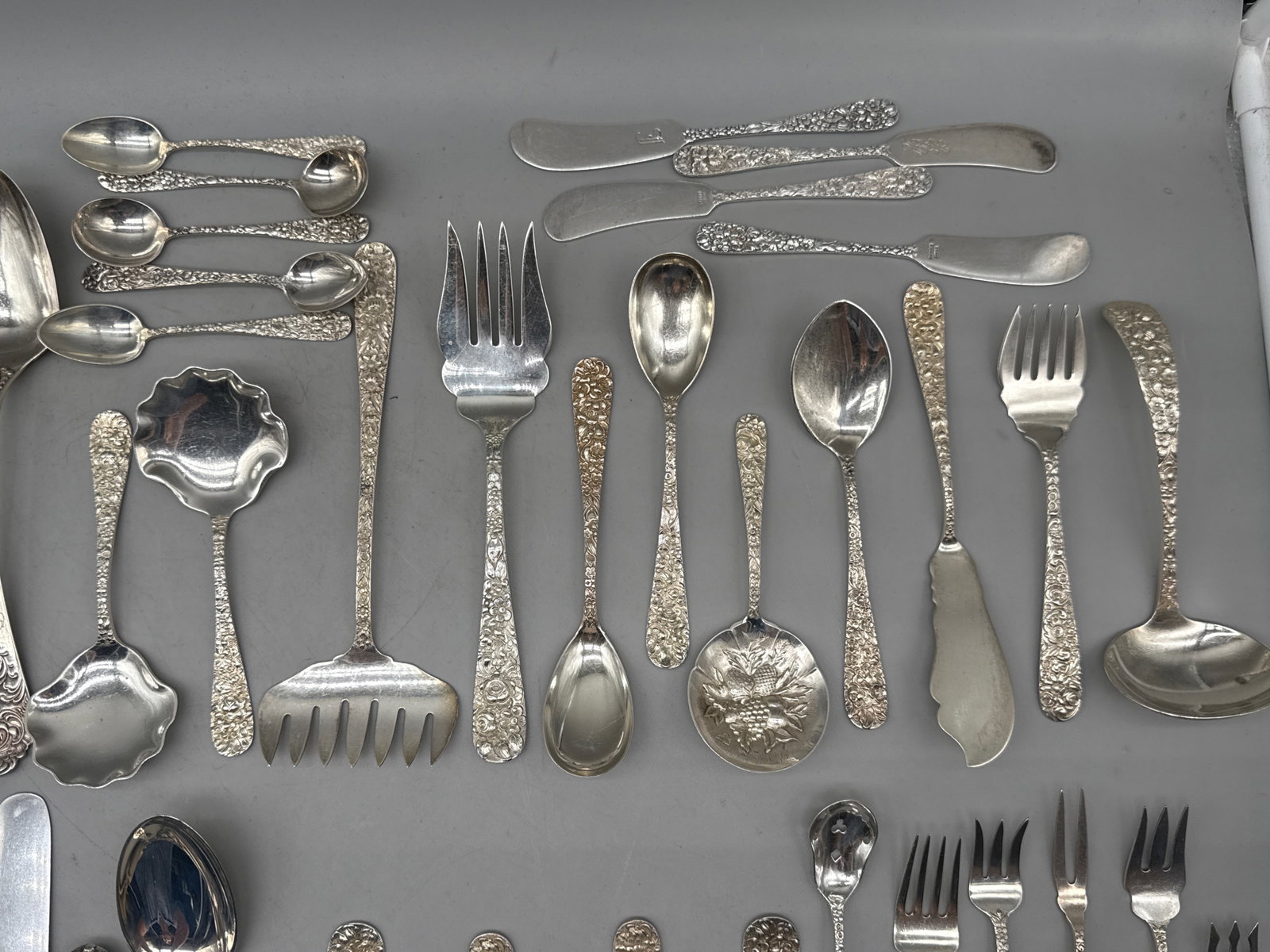 85 Pcs. Stieff Sterling Silver Chased Rose Flatware - 6