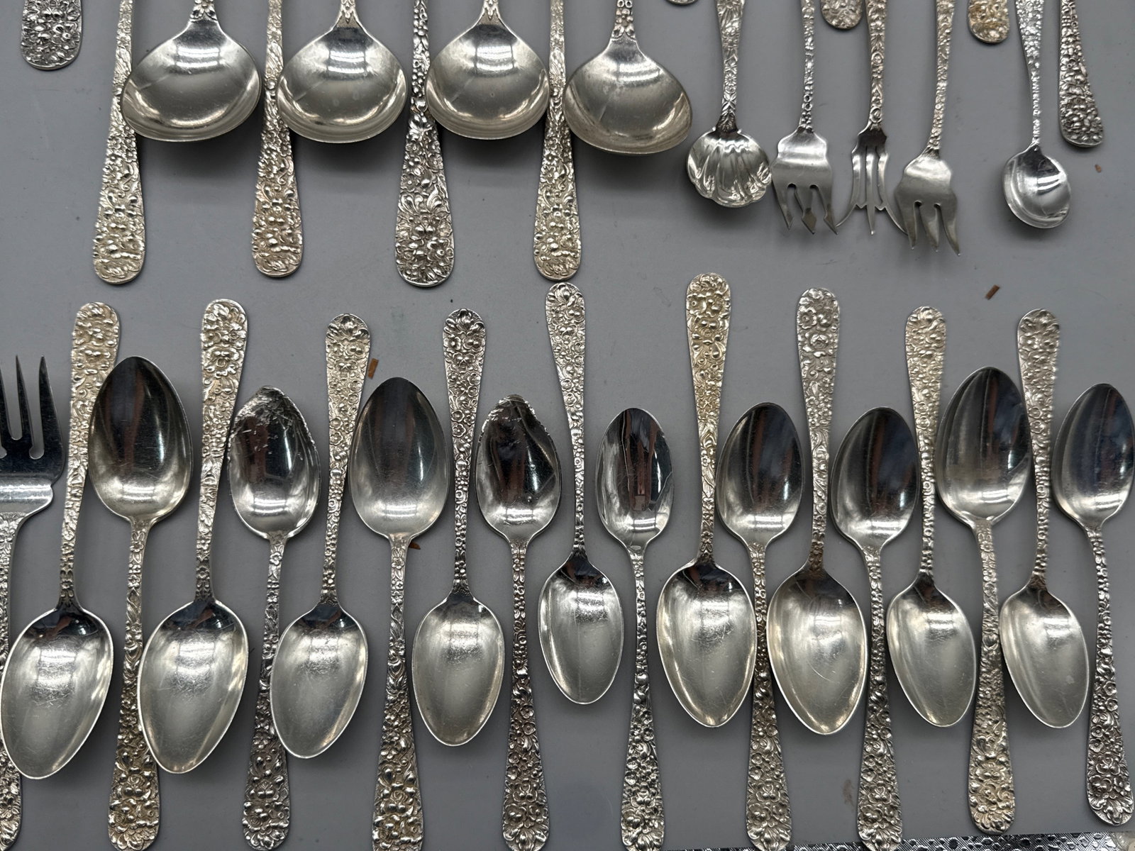 85 Pcs. Stieff Sterling Silver Chased Rose Flatware - 8