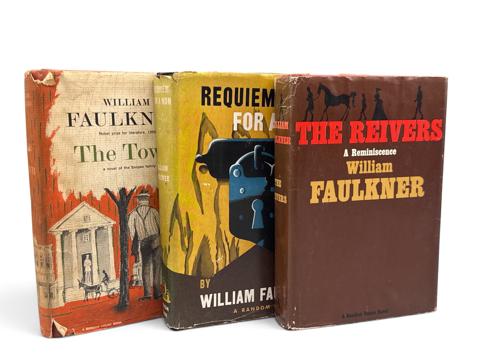 Three William Faulkner Books: "The Reivers", "Requiem for a Nun", and "The Town: by William Faulkner. Published by Random House. 8in tall x 6in wide. | You have additional shipping options, and are not required to use Live