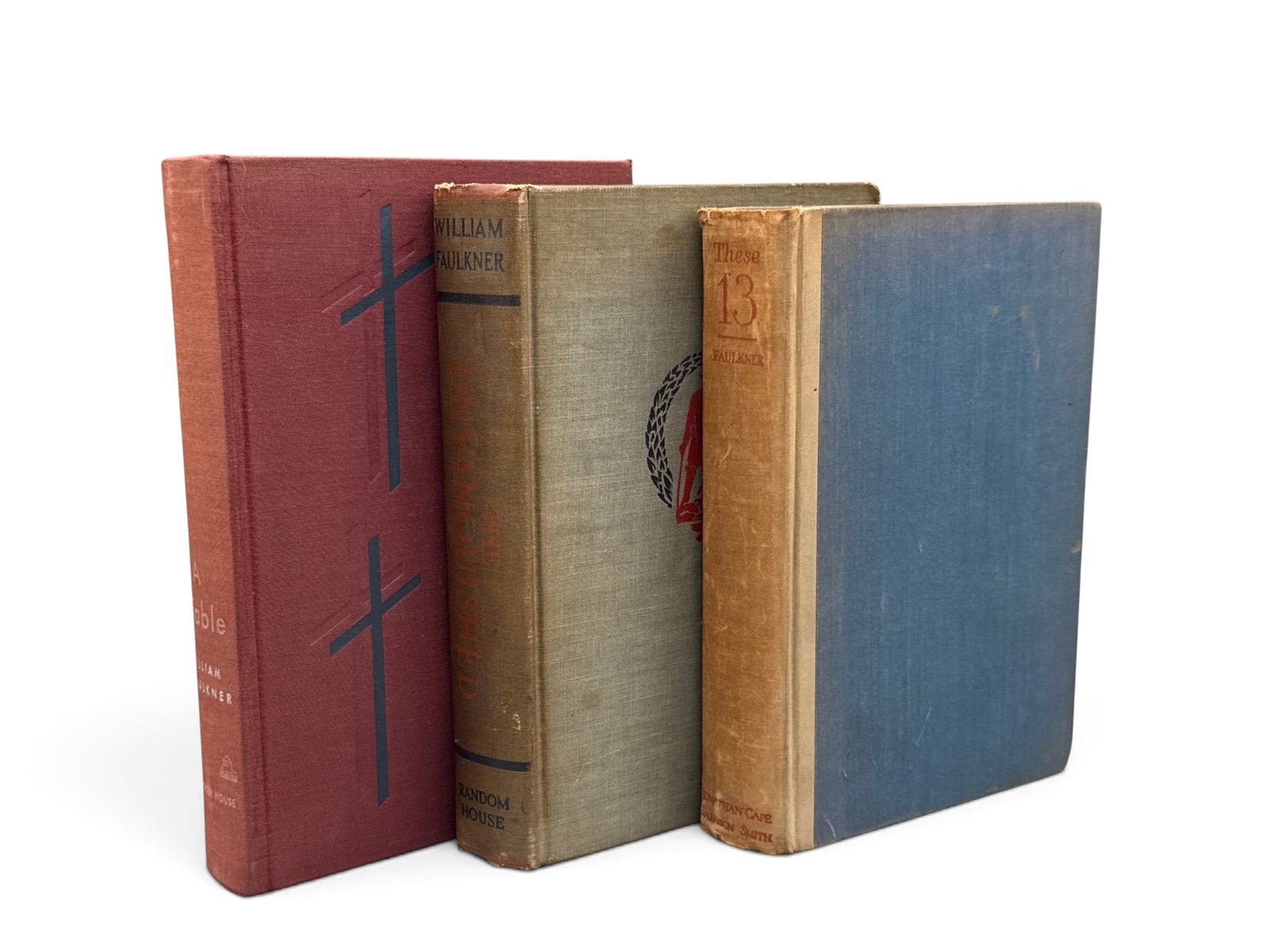 Three William Faulkner Books: "The Unvanquished", "These 13", and "A Fable" by William Faulkner. First and second printings. 8-1/2in tall x 6in wide. | You have additional shipping options, and are not required to use Live