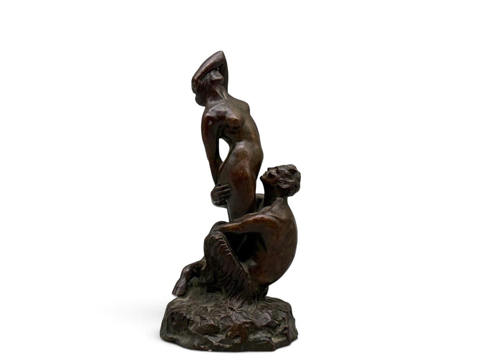 Early 20th C. Erotic Woman and Satyr Bronze Sculpture: An early 20th C. erotic bronze sculpture depicting a nude woman with satyr. Signed, dated 1912. 8in tall x 4in wide. | You have additional shipping options, and are not required to use Live Shipping.