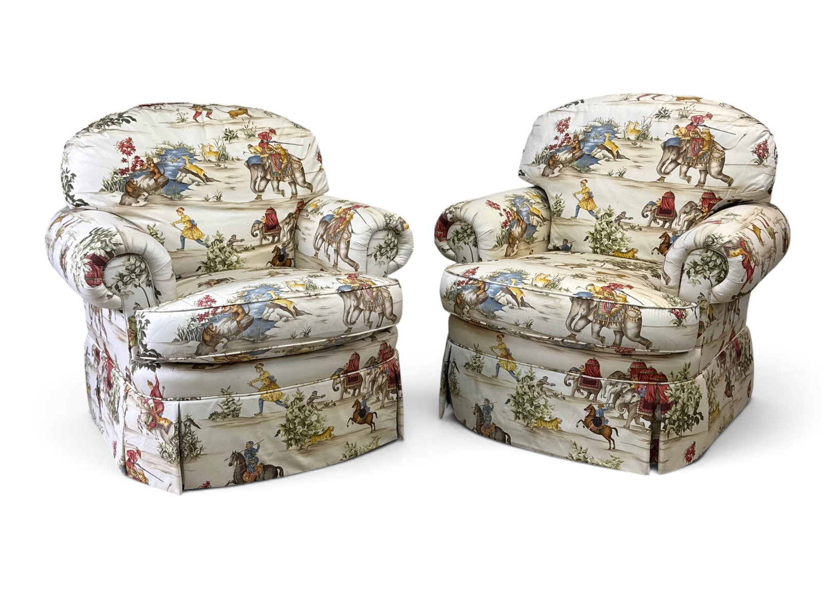 Pair of Chinoiserie-Upholstered Lounge Chairs (1 of 7)