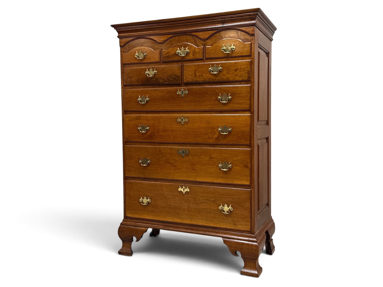 Chester Country Chippendale Walnut Semi-Tall Chest: A Chester County Chippendale semi-tall chest of drawers with double-paneled sides and ogee bracket feet. 66in tall x 41-1/2in wide x 22-1/4in deep. | You have additional shipping options, and are not 