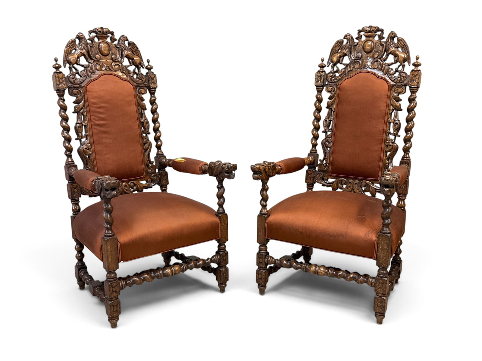 Pair of Baroque-style Carved Throne Chairs (1 of 7)
