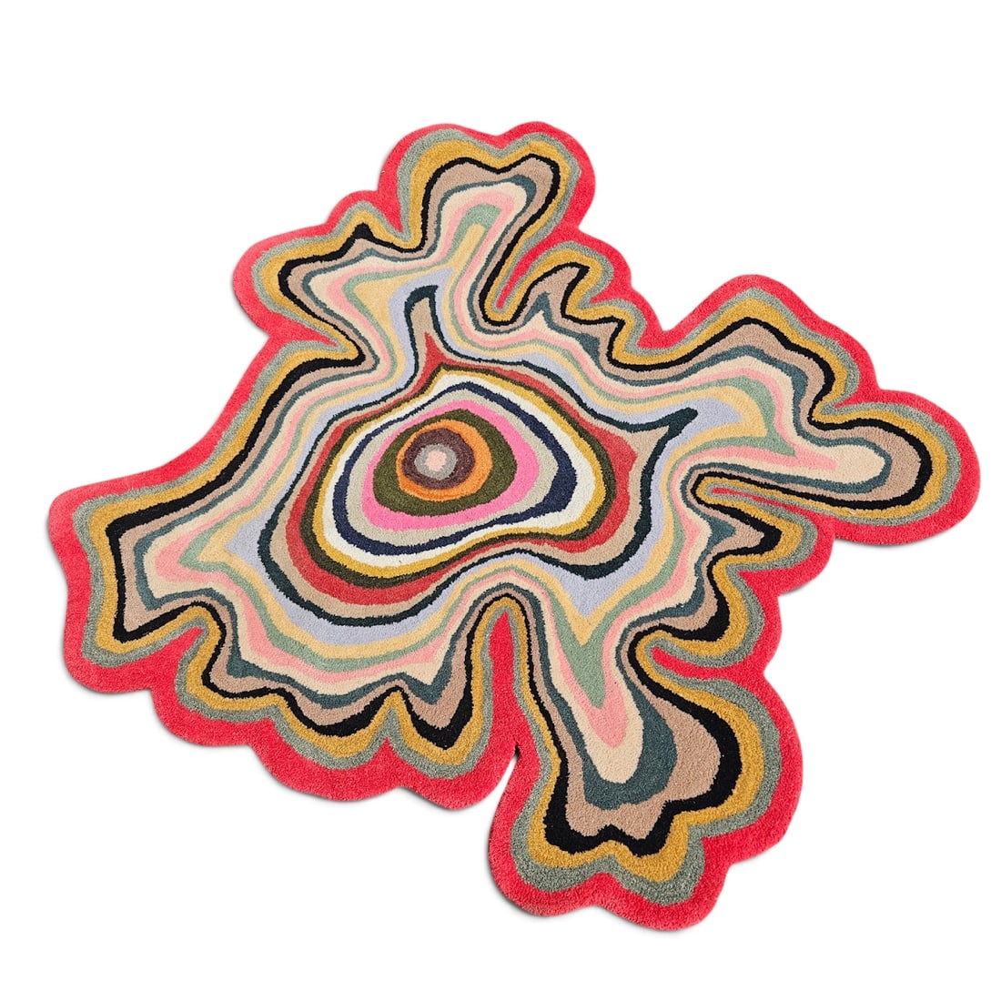Abstract Splatter Rug, 4ft 4in x 4ft 4in: An abstract modernist "Splatter" carpet, hand tufted. 4ft 4in x 4ft 4in. | You have additional shipping options, and are not required to use Live Shipping. Additional shipping and delivery details are
