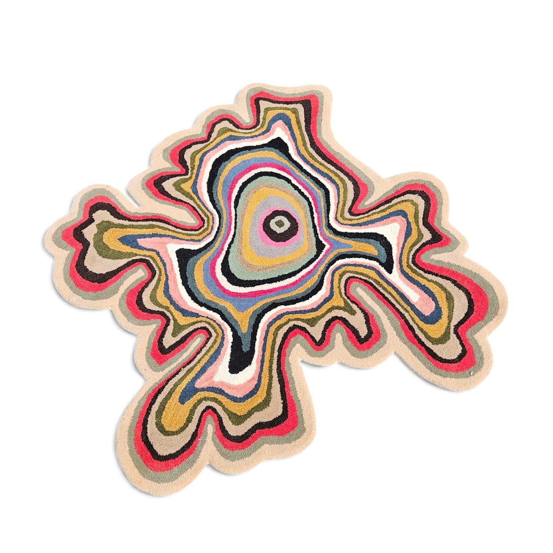 Abstract Splatter Rug, 4ft 4in x 4ft 4in: An abstract modernist "Splatter" carpet, hand tufted. 4ft 4in x 4ft 4in. | You have additional shipping options, and are not required to use Live Shipping. Additional shipping and delivery details are