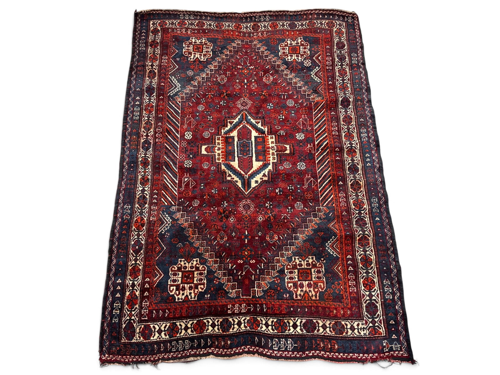 Hand-Knotted Turkish Area Carpet, 7ft 8in x 5ft 4in: A hand-knotted Turkish area carpet with a medallion design. 7ft 8in x 5ft 4in. | You have additional shipping options, and are not required to use Live Shipping. Additional shipping and delivery detai