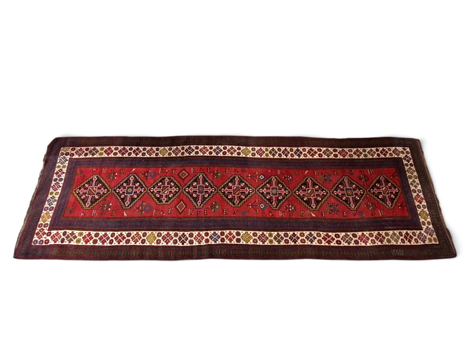 Hand-Knotted Caucasian Medallion Runner, 13ft 11in x 4ft 6in: A hand-knotted Caucasian medallion runner. 13ft 11in x 4ft 6in. | You have additional shipping options, and are not required to use Live Shipping. Additional shipping and delivery details are availabl