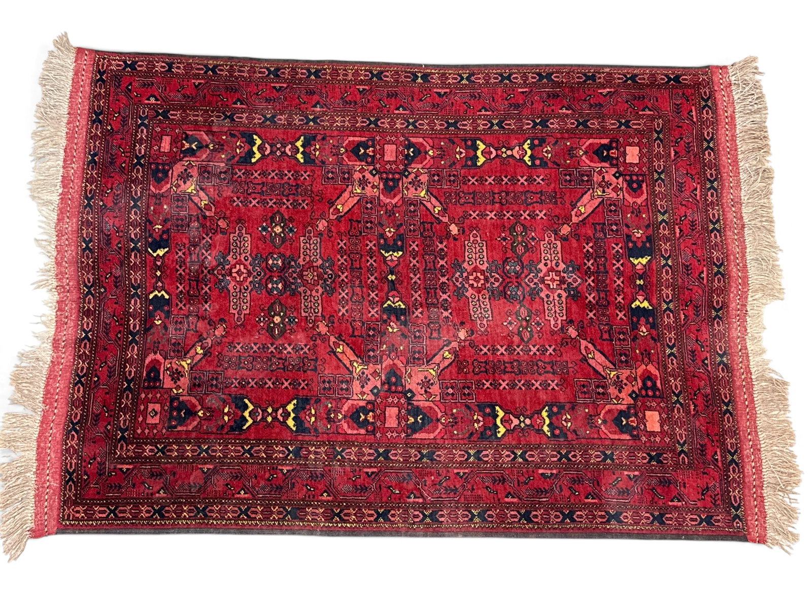 Hand-Knotted Afghani Mat, 4ft 11in x 3ft 6in: A hand-knotted Afghani area carpet or mat. 4ft 11in x 3ft 6in. | You have additional shipping options, and are not required to use Live Shipping. Additional shipping and delivery details are available
