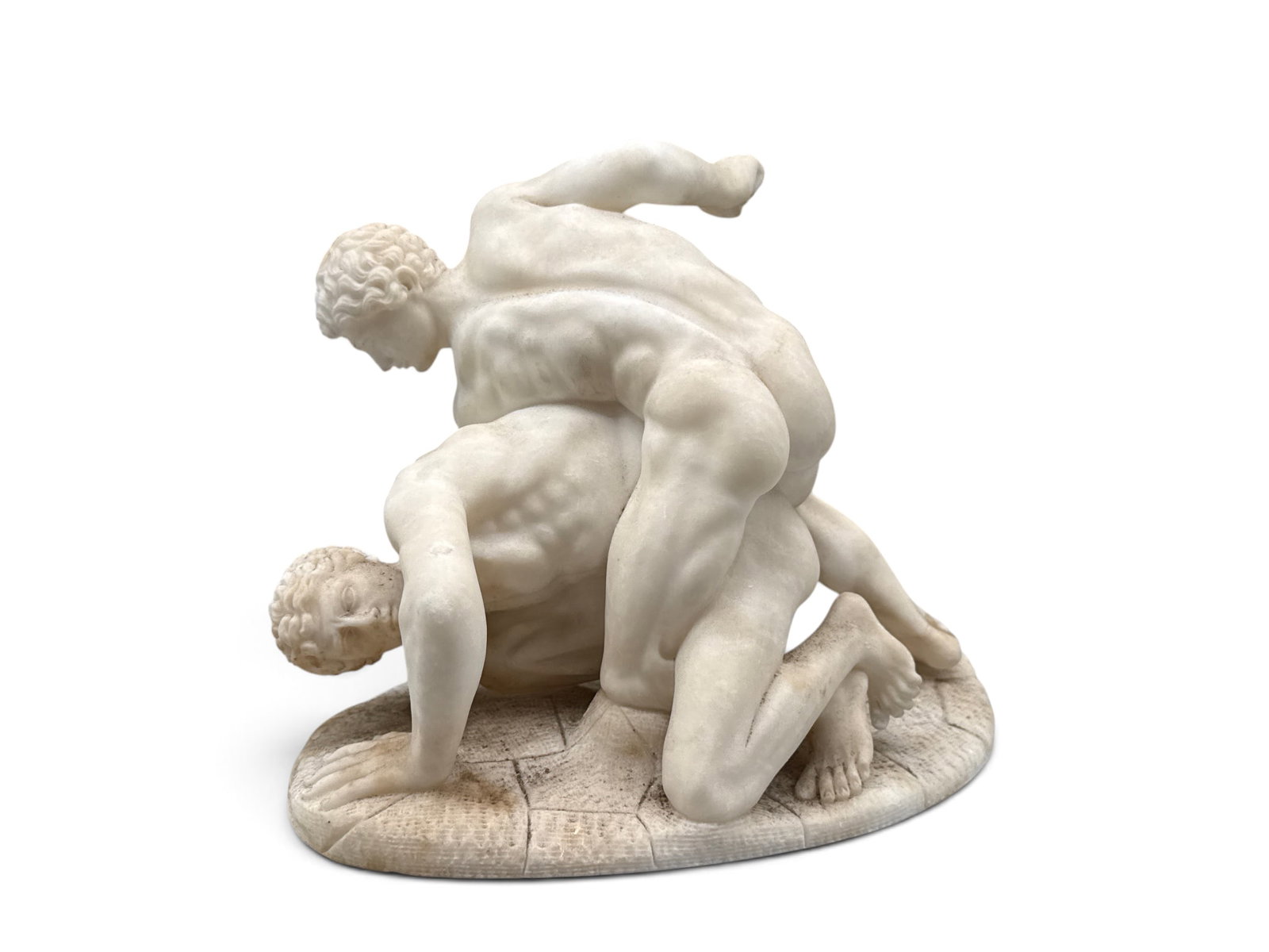 After Andrea Leoni: The Wrestlers: A carved alabaster sculpture of Hellenistic-style nude wrestlers, after Andrea Leoni. 10in tall x 9in wide. | You have additional shipping options, and are not required to use Live Shipping. Additiona