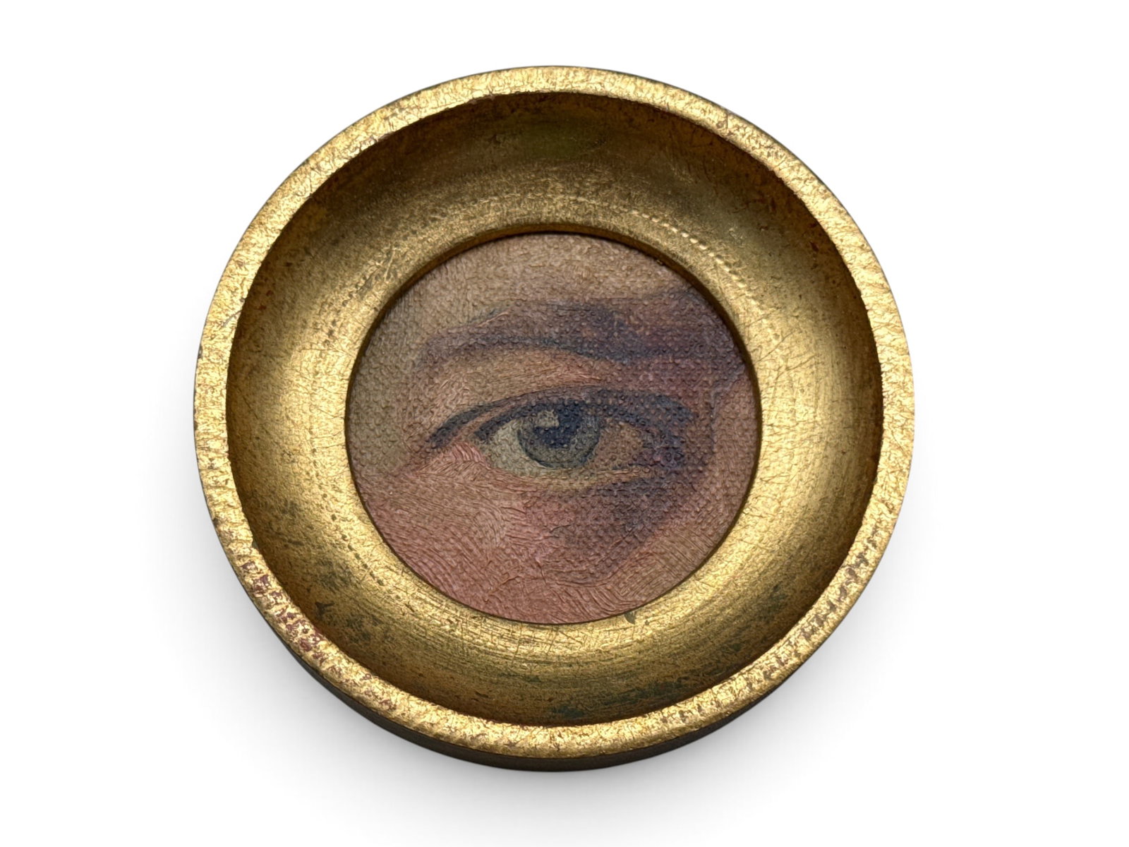 Gilt-Framed Lover's Eye-style Painting: A miniature gilt-wood-framed Lover's Eye-style painting. 3in diameter. | You have additional shipping options, and are not required to use Live Shipping. Additional shipping and delivery details are a