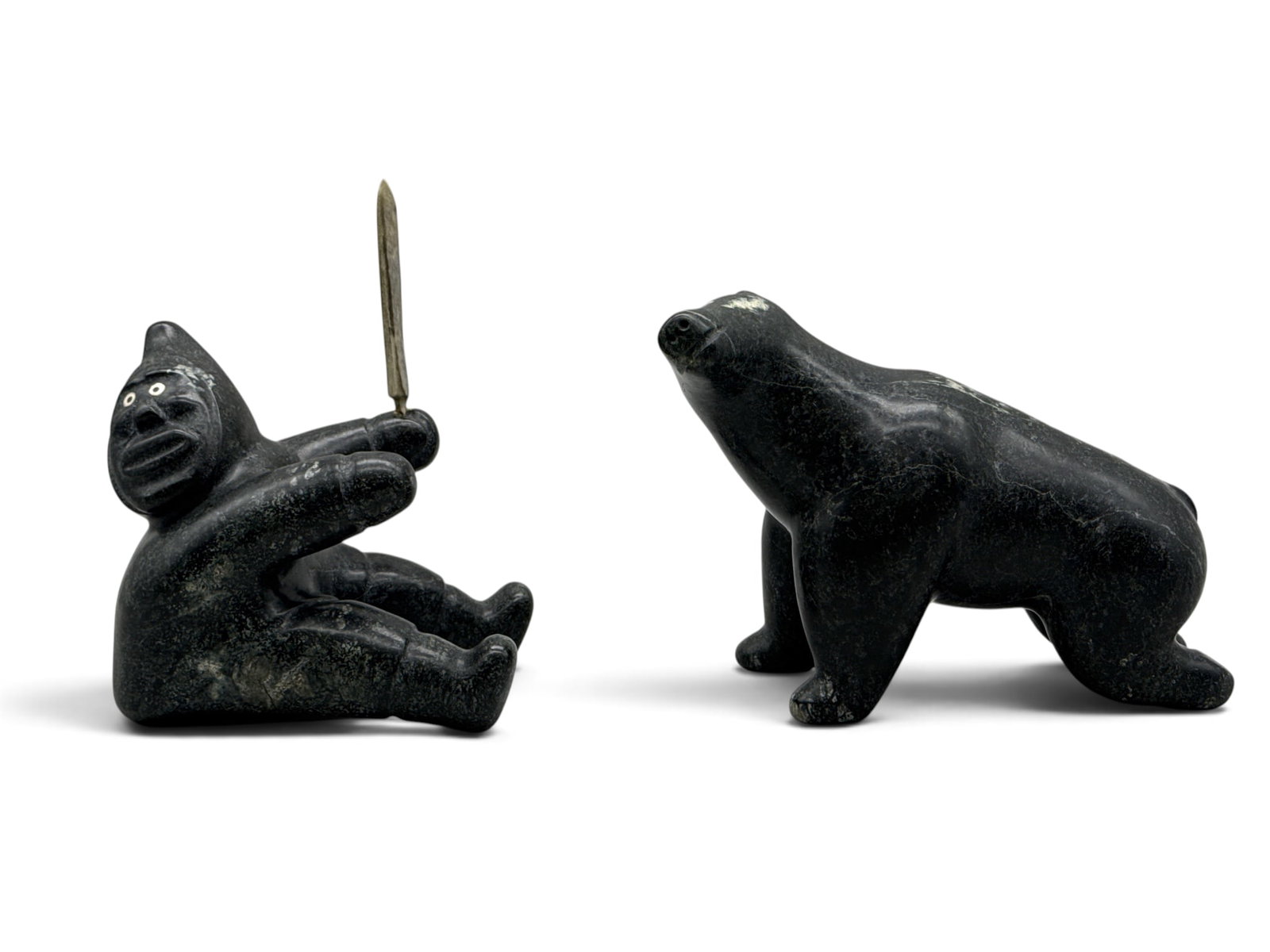 Inuit Carved Stone Bear and Hunter Sculpture (1 of 7)