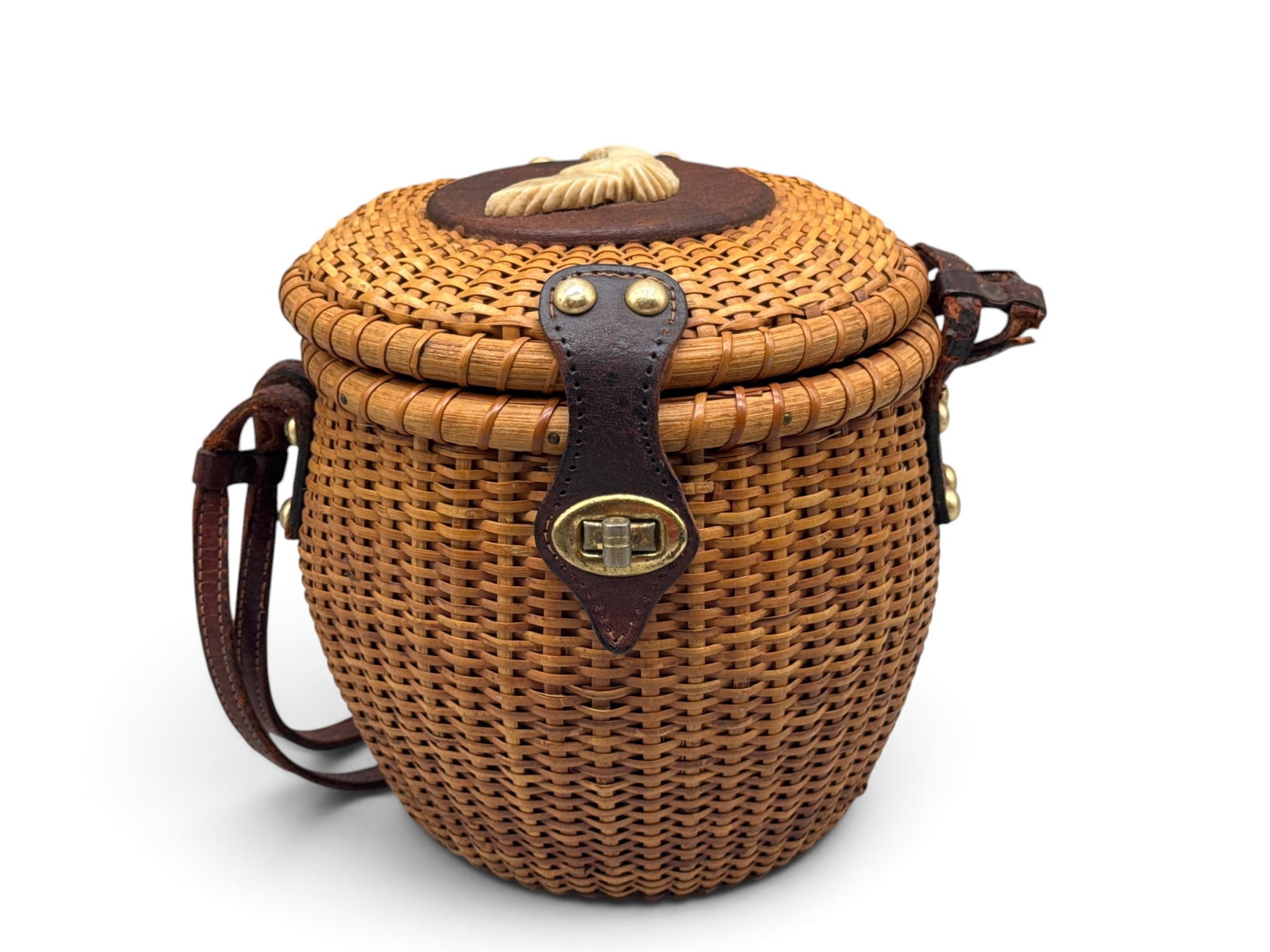 Nantucket Basket Purse with Leather Straps (1 of 6)