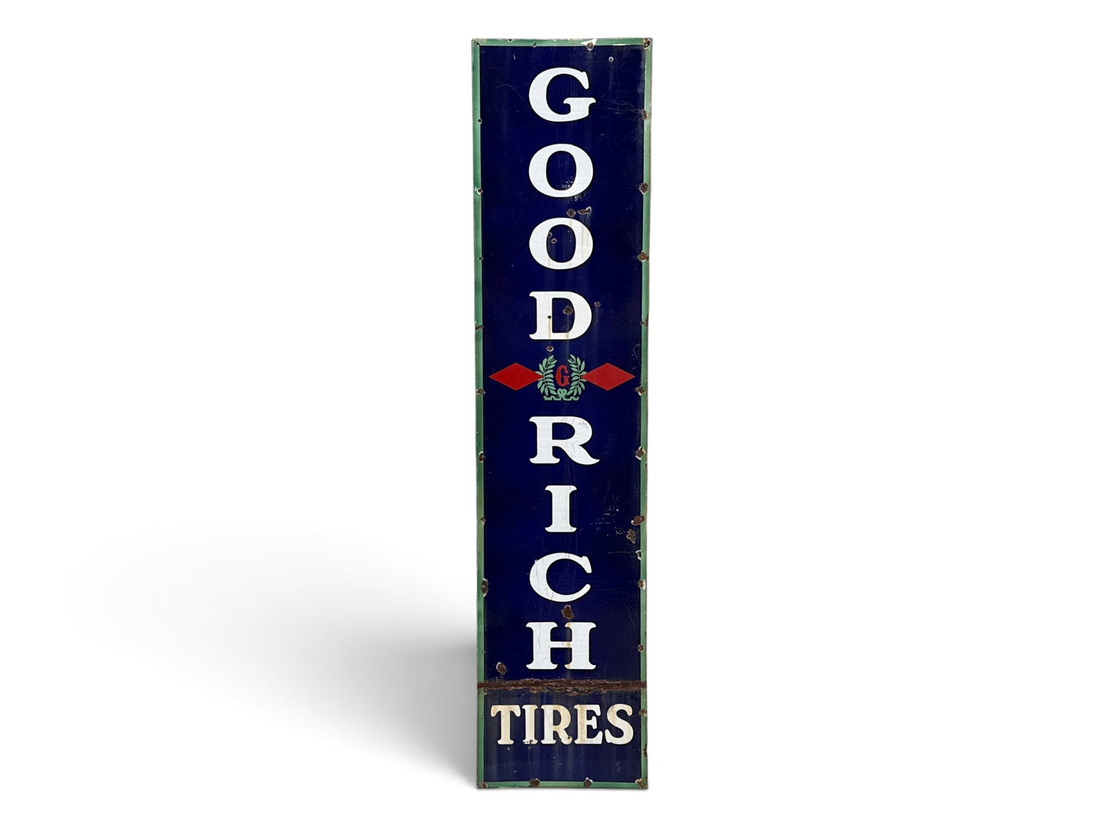 Goodrich Tires Single-Sided Porcelain Advertising Sign: A Goodrich Tires single-sided porcelain advertising sign. | You have additional shipping options, and are not required to use Live Shipping. Additional shipping and delivery details are available on o