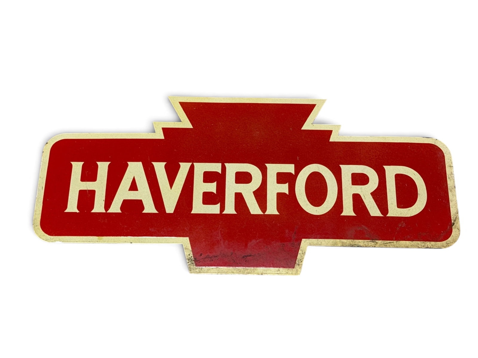 Haverford Porcelain Enameled Railroad Sign: A contemporary "Haverford" (Pennsylvania) porcelain enameled railroad sign. 17in x 36in. | You have additional shipping options, and are not required to use Live Shipping. Additional shipping and deli