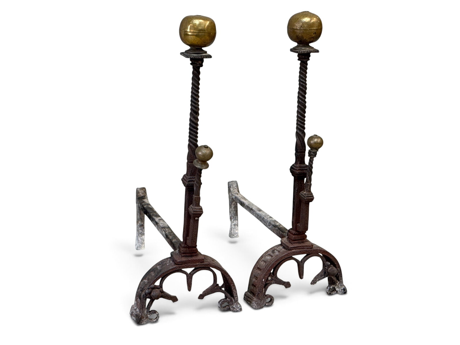 Italian Wrought Iron and Brass Andirons (1 of 4)