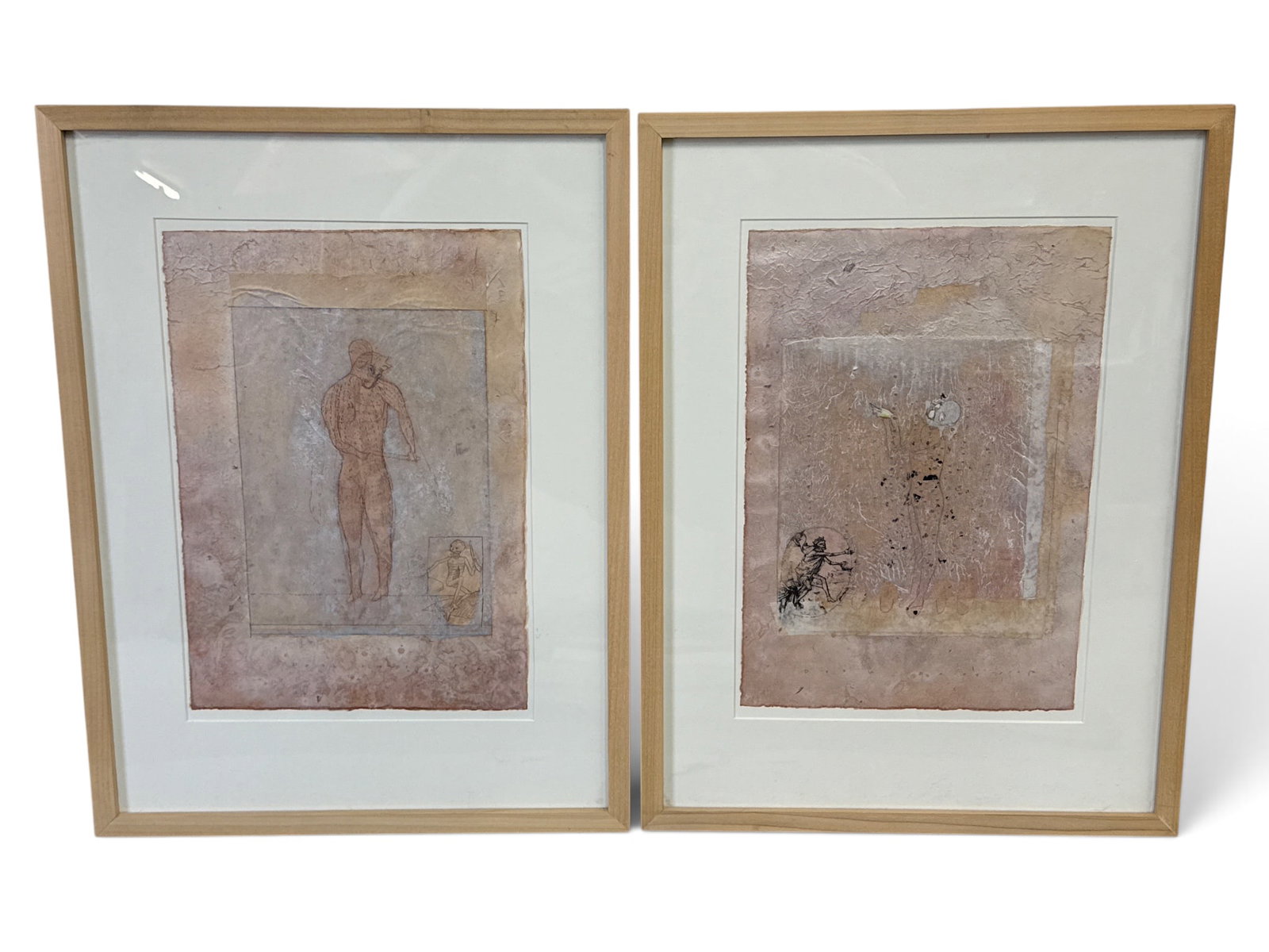 Two Dean Dass Etching/Mixed-Media Works: Dean Dass (American, 1955). Two etching and mixed media works on paper, "Excerpts from Alexander and Roxane #4 and #5", 1996. Provenance: Schmidt / Dean Gallery, Philadelphia. Both framed. Images 16in