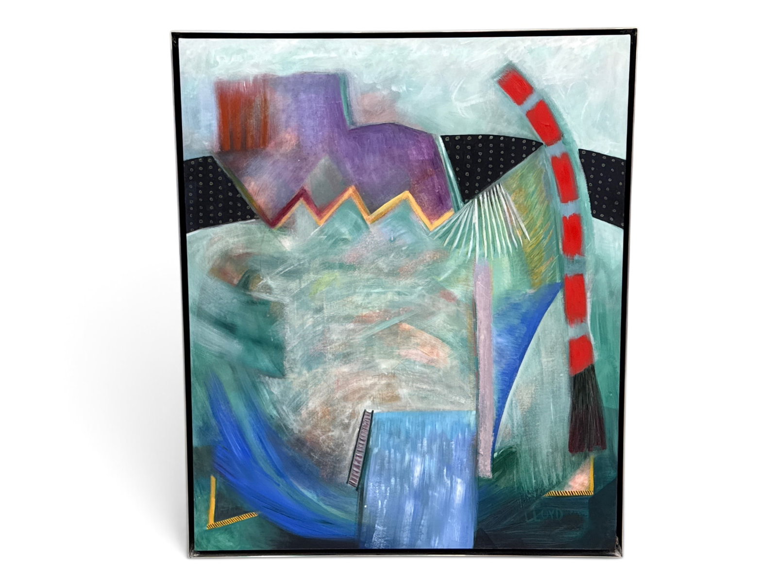 Anne Lloyd Oil/Canvas: Walk Straight Ahead: Anne Lloyd (American, 20th C.). An oil on canvas abstract titled "Walk Straight Ahead", 1991. Signed lower right and signed and titled verso. Provenance: Katharina Rich Perlow Gallery, New York. 50in 