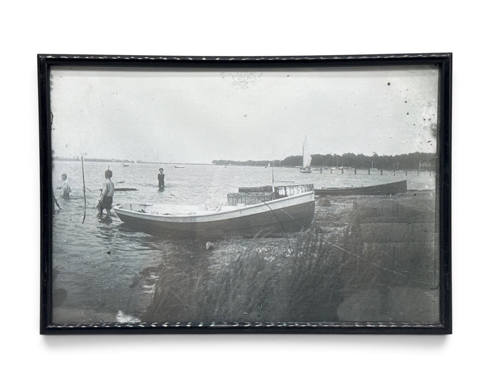 Attrib. Boulton/Eakins Silver Gelatin: Manasquan: An attributed to Boulton/Eakins silver gelatin print from original glass negative depicting the Manasquan shoreline circa 1860. Attributed verso. Frame: 9in x 12in. | You have additional shipping opti