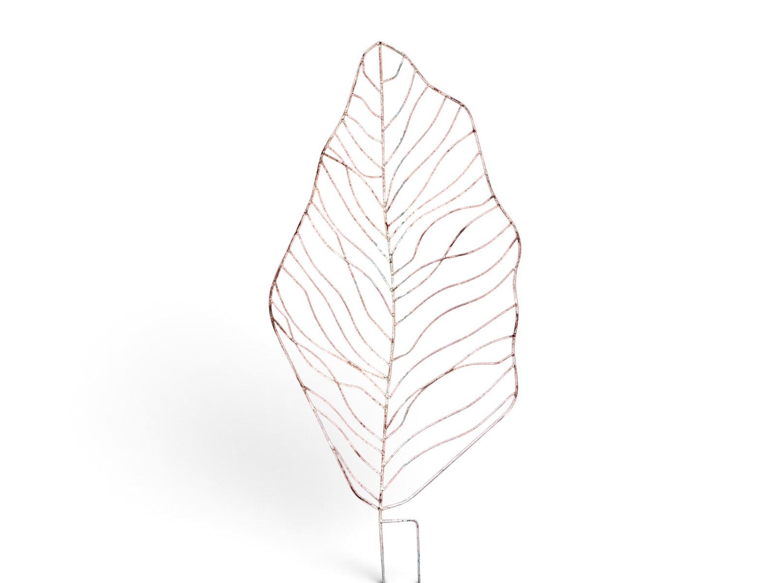 Iron Leaf Form Garden Trellis: A wrought iron leaf-form garden trellis with a chippy white painted surface. 72in tall x 33in wide. | You have additional shipping options, and are not required to use Live Shipping. Additional shippi