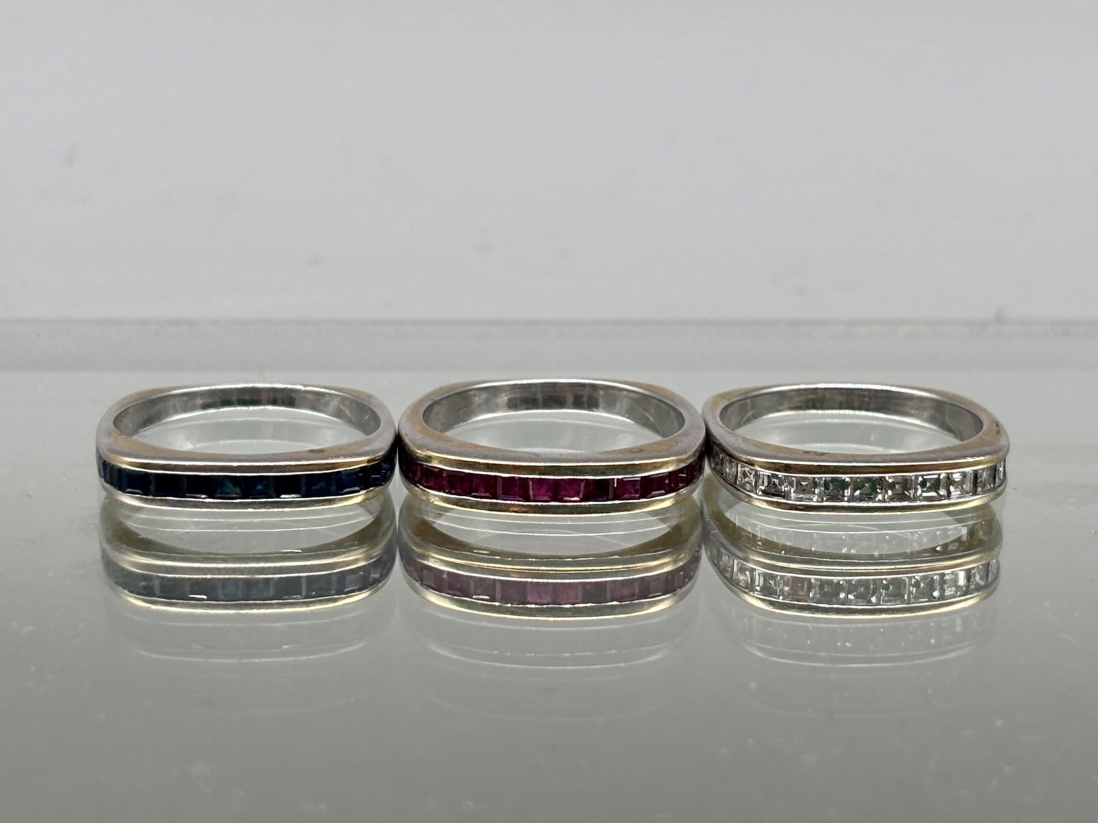 Three 14K Stack Rings: Sapphire, Diamond, and Ruby - 2