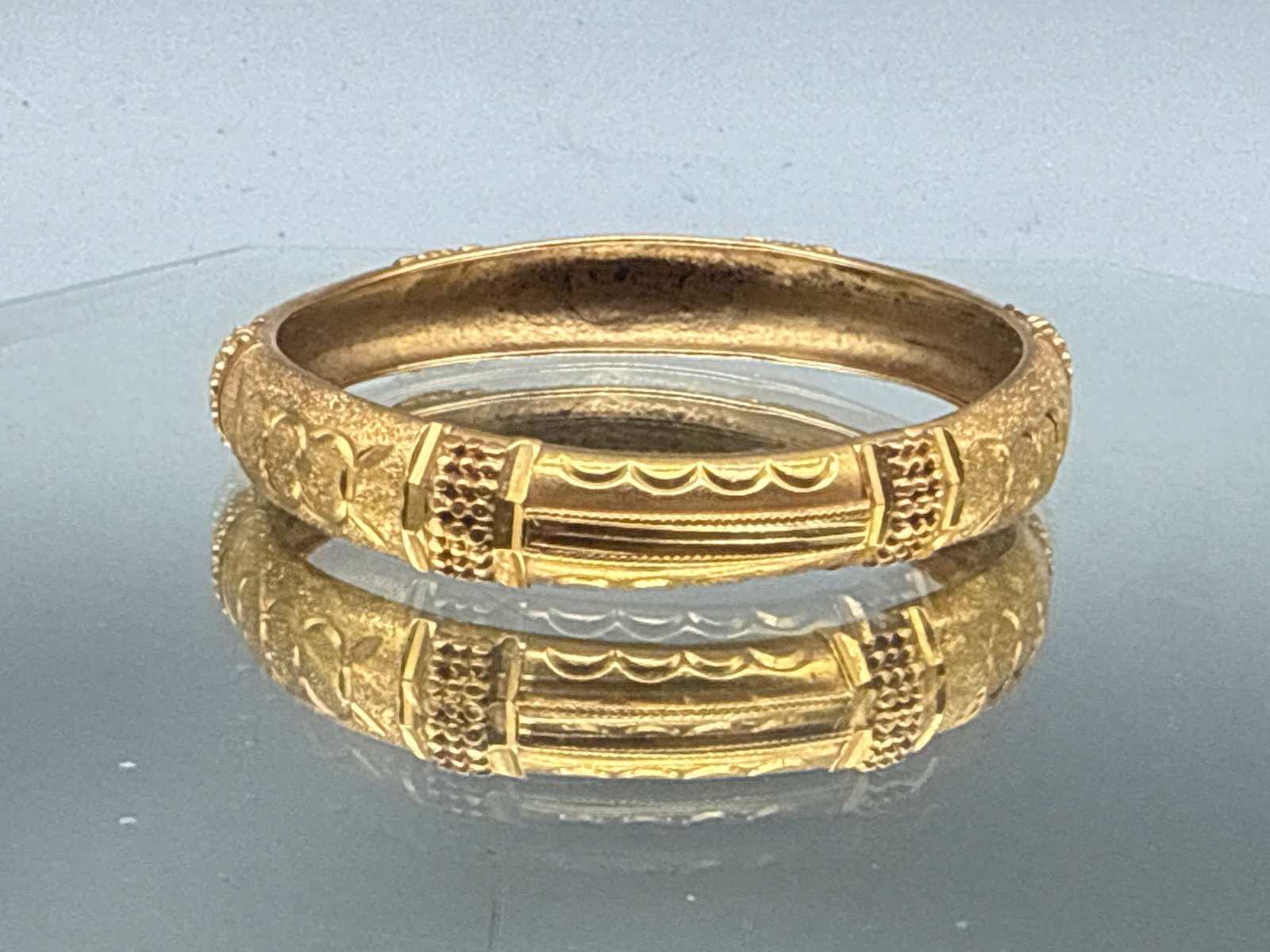 Two 22K Raised Pattern Bangle Bracelets - 2