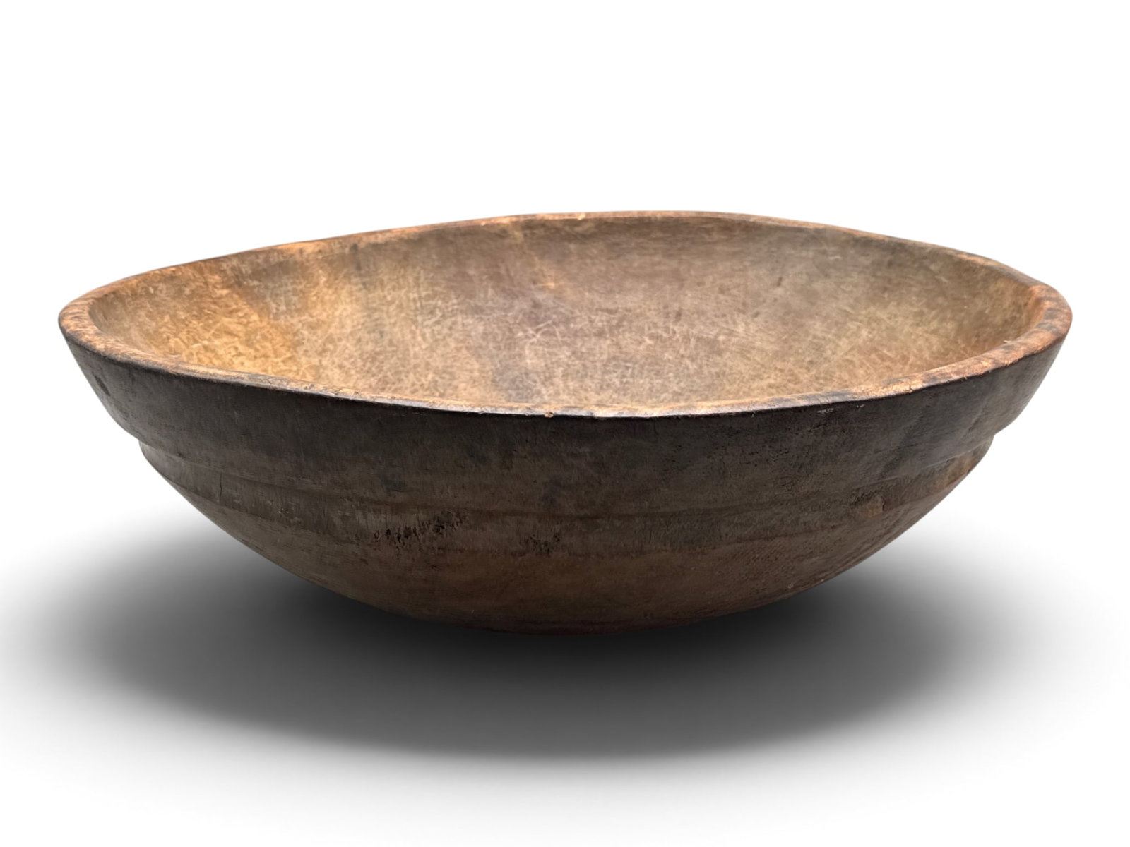 Primitive Hand-Turned Wooden Dough Bowl: A primitive turned-wood dough bowl. 6in tall x 20in wide. | You have additional shipping options, and are not required to use Live Shipping. Additional shipping and delivery details are available on