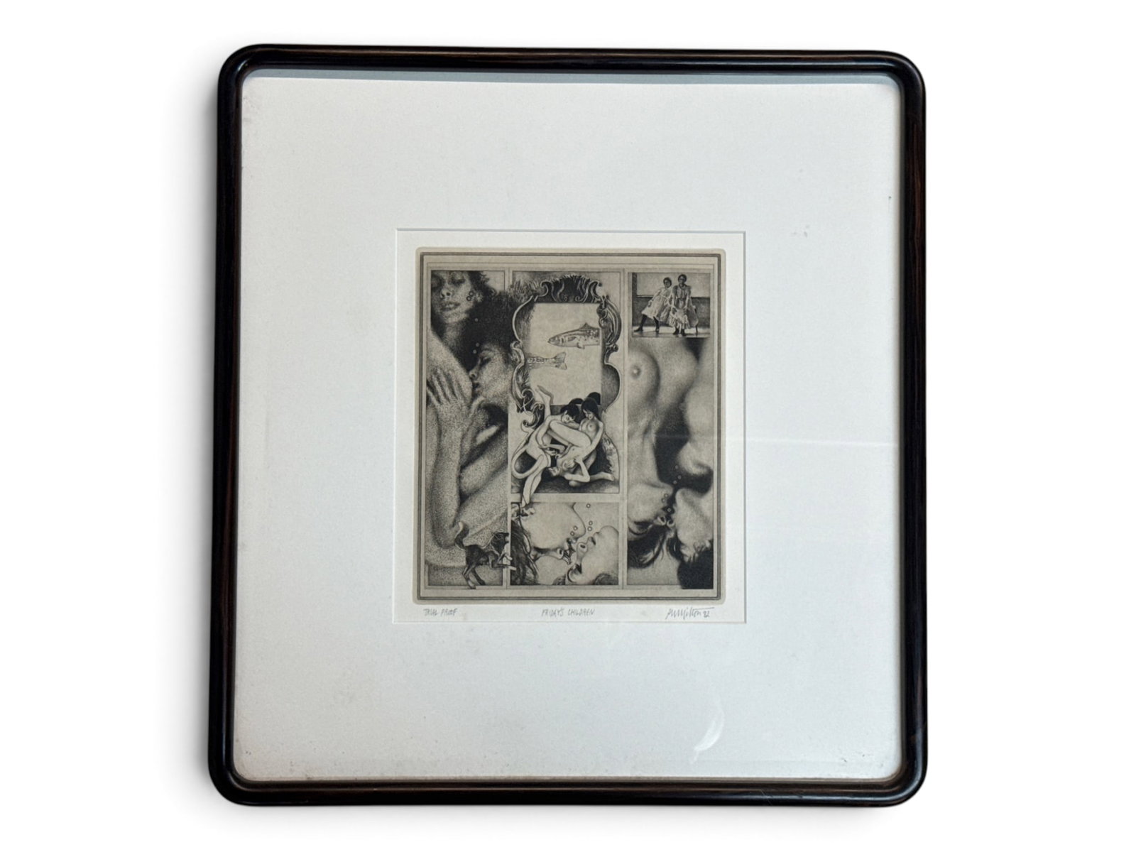 Peter Winslow Milton Lithograph: Friday's Child: Peter Winslow Milton (Pennsylvania, Contemporary). A trial proof erotic lithograph titled "Friday's Child." Pencil signed lower right. The Wallnuts Gallery tag verso. Frame: 23in x 22in. | You have
