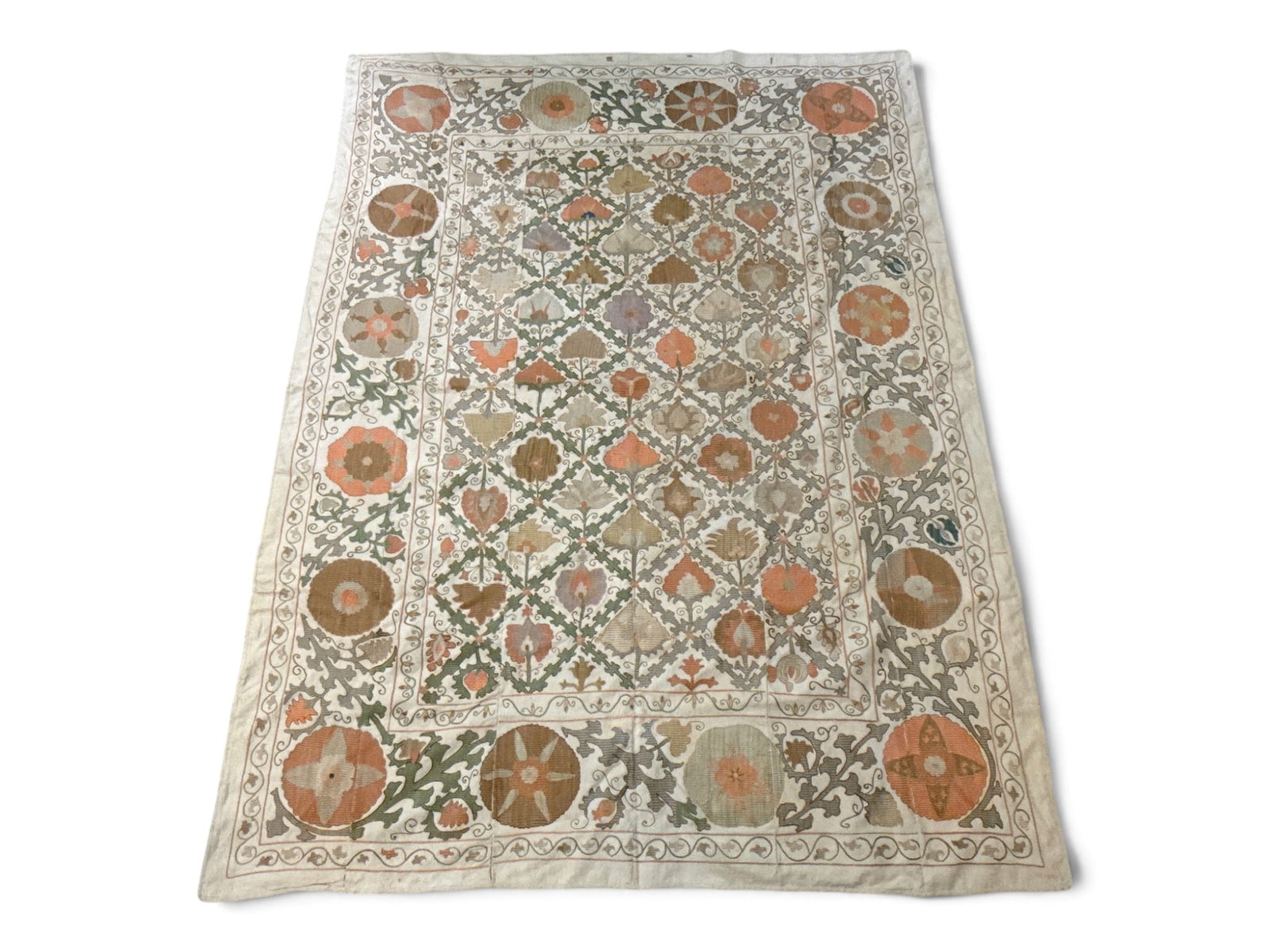 Suzani Tapestry, 80in x 60in: A Suzani tapestry. Approx. 80in x 60in. | You have additional shipping options, and are not required to use Live Shipping. Additional shipping and delivery details are available on our website: Briggs