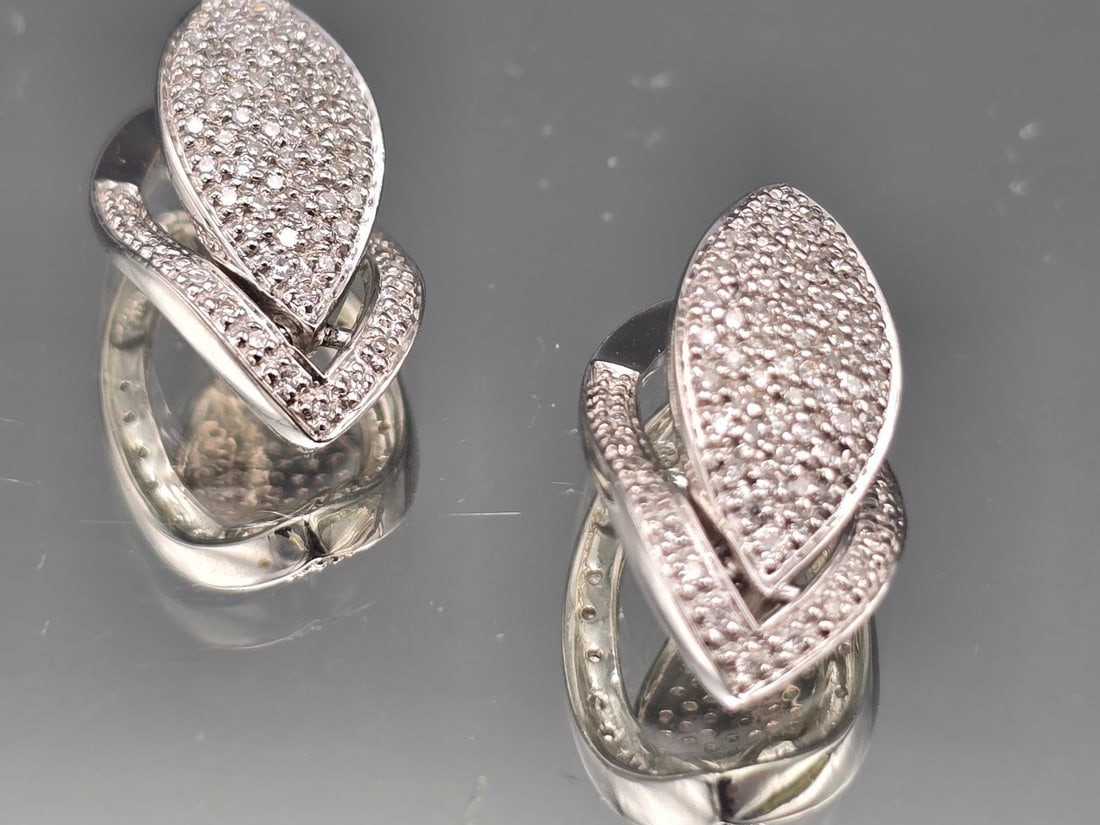 14K Pave Diamond Teardrop Earrings - 2