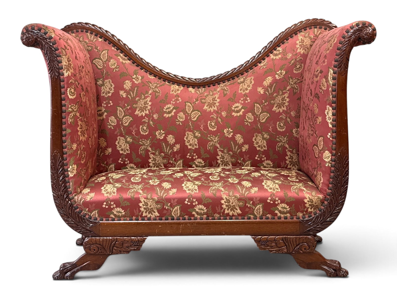 American Empire-style Carved Mahogany High Back Settee (1 of 6)