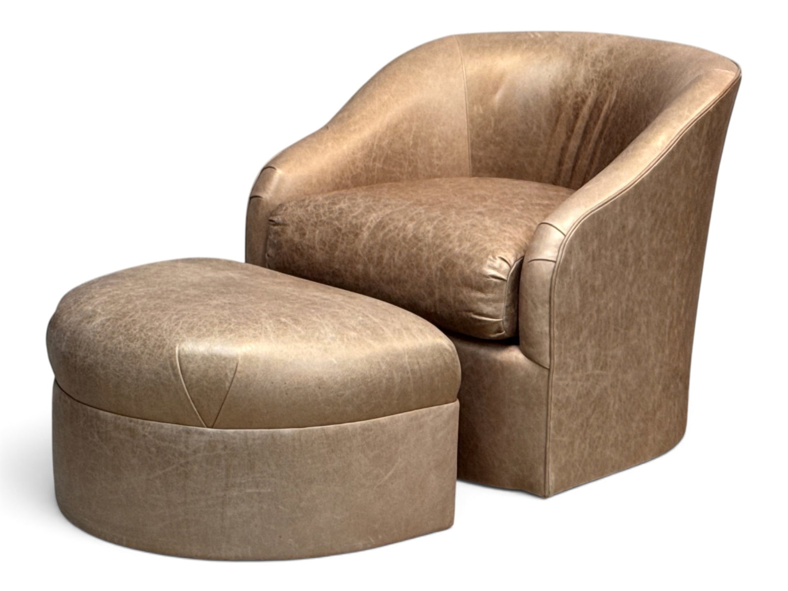 Swaim Leather Upholstered Swivel Chair and Ottoman (1 of 5)