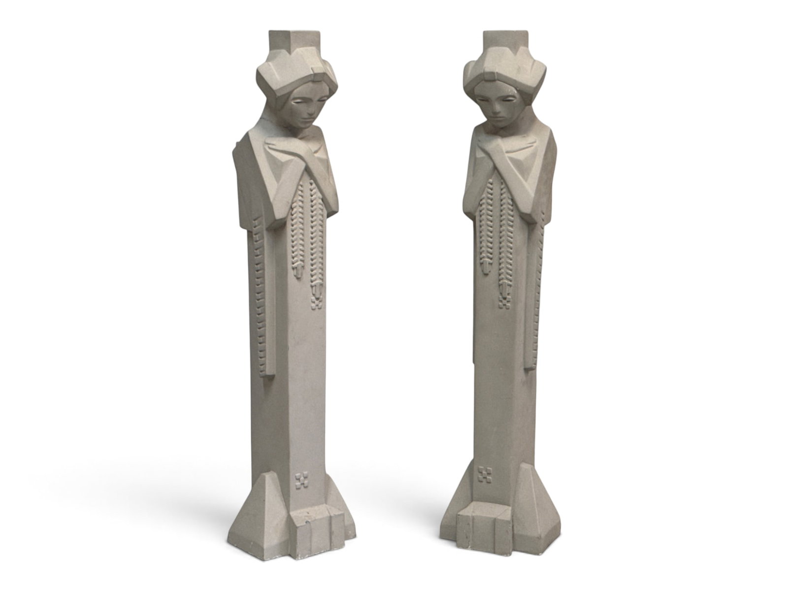 Pair of Frank Lloyd Wright Collection Garden Sculptures: A pair of cast stone Frank Lloyd Wright Collection Midway Gardens Sprites garden sculptures. 32in tall. | You have additional shipping options, and are not required to use Live Shipping. Additional