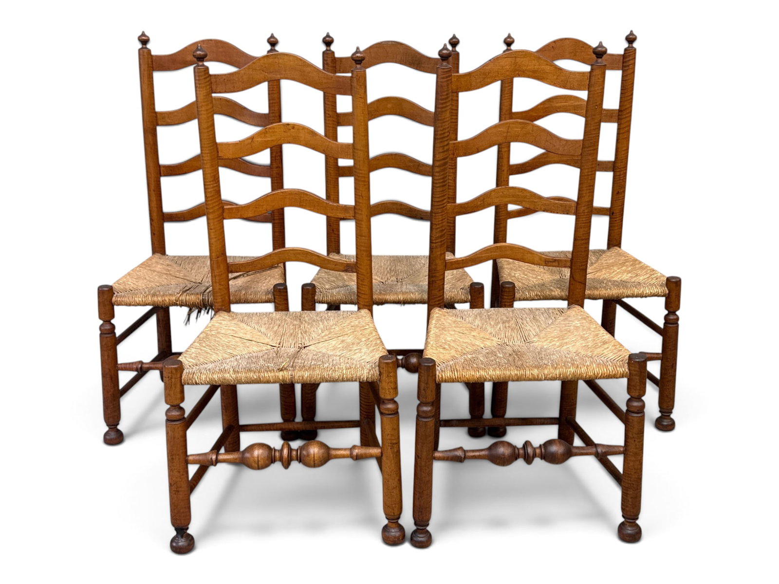 Five American Tiger Maple Ladder-Back Chairs (1 of 6)