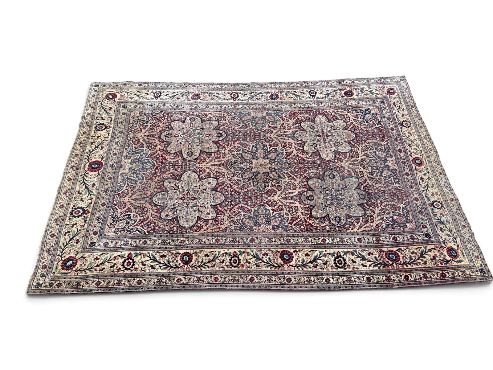 Persian Lavar Kirman Room-Size Carpet, 11ft 9in x 7ft 7in: A Persian Lavar Kirman room-size carpet with floral designs. 11ft 9in x 7ft 7in. | You have additional shipping options, and are not required to use Live Shipping. Additional shipping and delivery