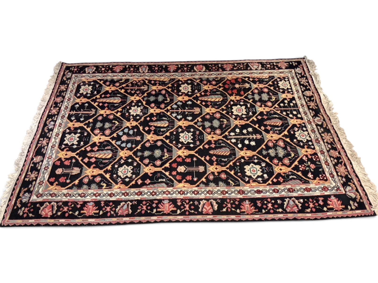 Turkish Area Carpet, 8ft 4in x 5ft 4in: A Turkish area carpet with dark ground. 8ft 4in x 5ft 4in. | You have additional shipping options, and are not required to use Live Shipping. Additional shipping and delivery details are available on 