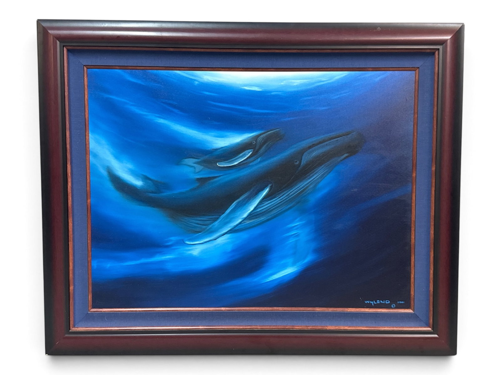 Robert Wyland Giclee/Canvas: Humpback Whales: Robert Wyland (American, b. 1956). A-large format giclee print on canvas of two humpback whales. Signed lower right, dated 2001. Frame: 40in x 49-1/2in. | You have additional shipping options, and are