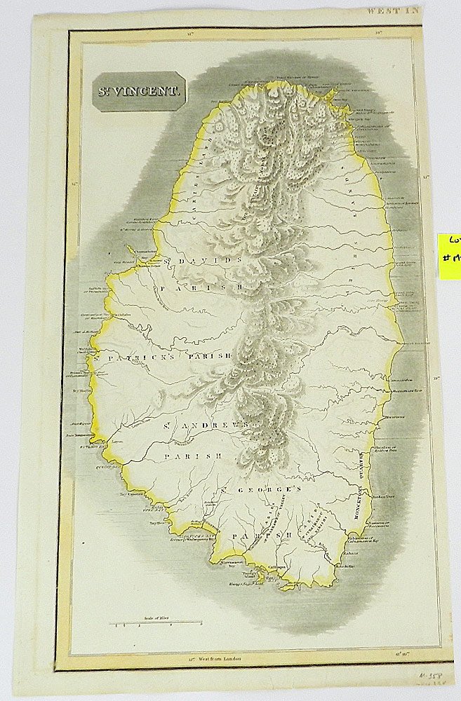 Four 19th C. Maps of the Western Hemisphere: Lot of four early 19th C. maps of countries in the western hemisphere, including St. Vincent, Grenada/Tobago/Curacao/Trinidad, Caracas/Guiana/Peru/Chile/La Plata. Various dates and publishers.