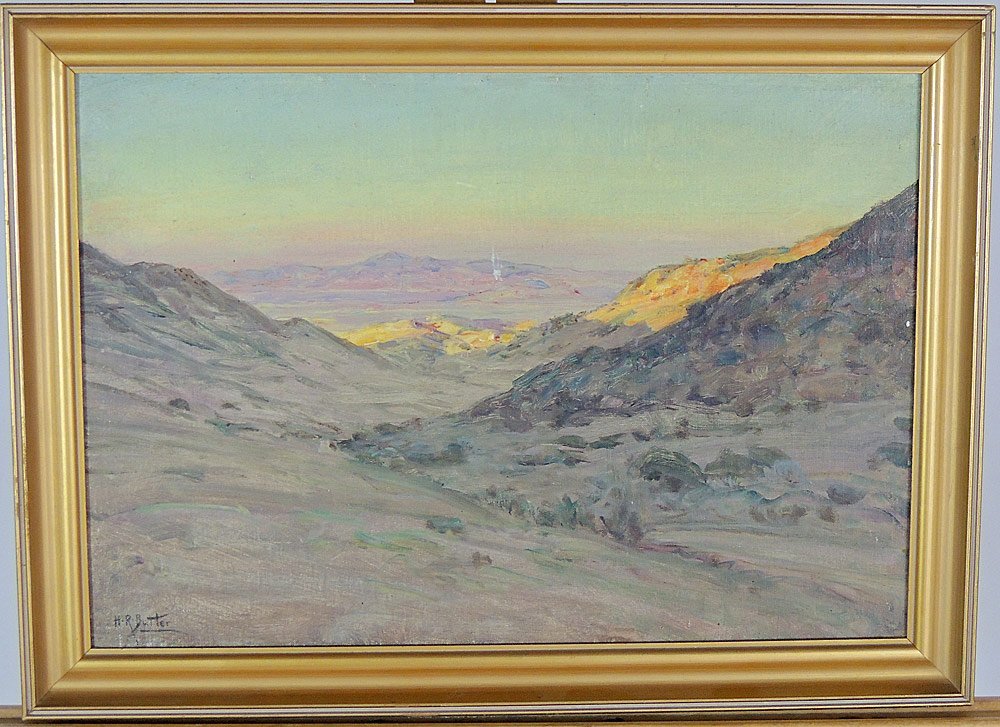Howard Russell Butler, Oil on Board: Howard Russell Butler (American 1856-1934). Oil on board, "Western Landscape", signed lower left "H. R. Butler". 20" x 14".