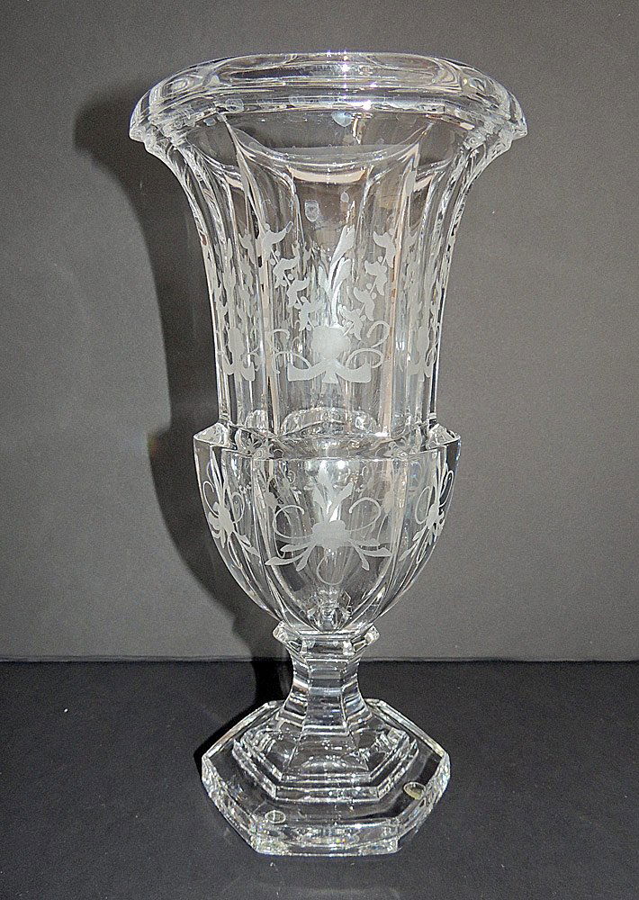 Tiffany Etched Glass Urn Vase