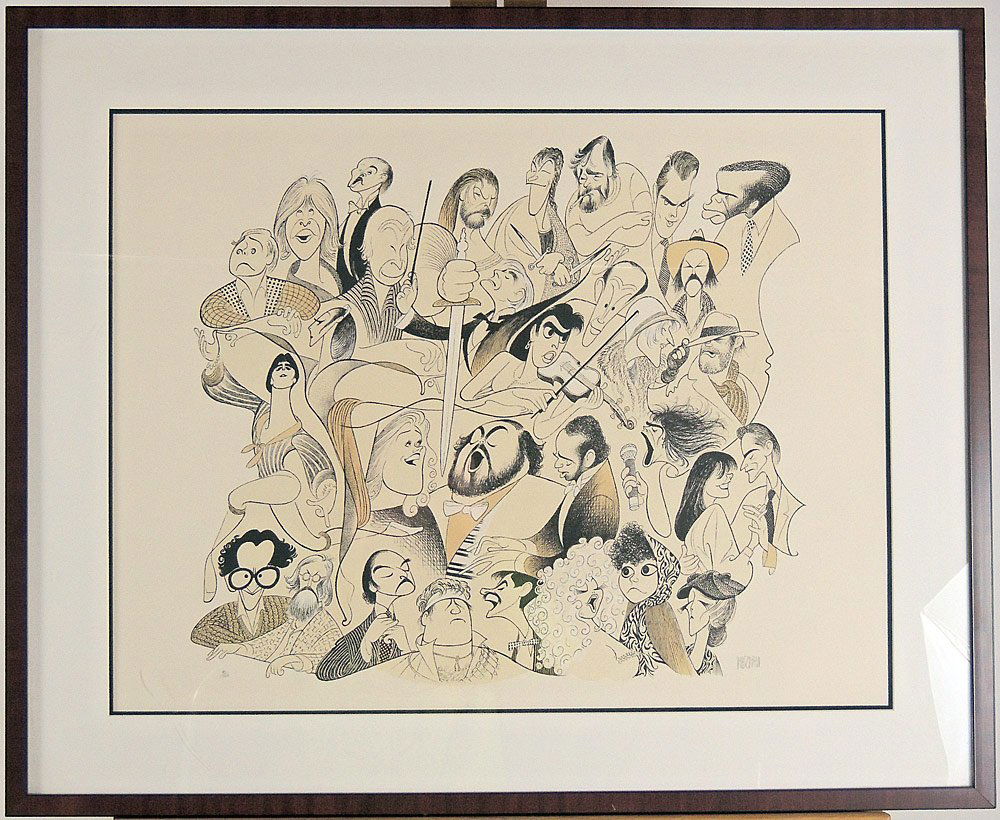Al Hirschfeld, Color Lithograph, "The New Season": Al Hirschfeld. Color lithograph, titled "The New Season, '88". Signed and numbered 90/100. 21" x 27".