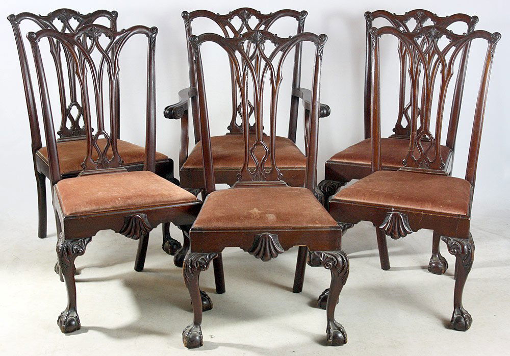 Set of Six Chippendale Centennial Dining Chairs: Set of six Chippendale Centennial mahogany dining room chairs. 40" tall, 20" wide, 17" deep.