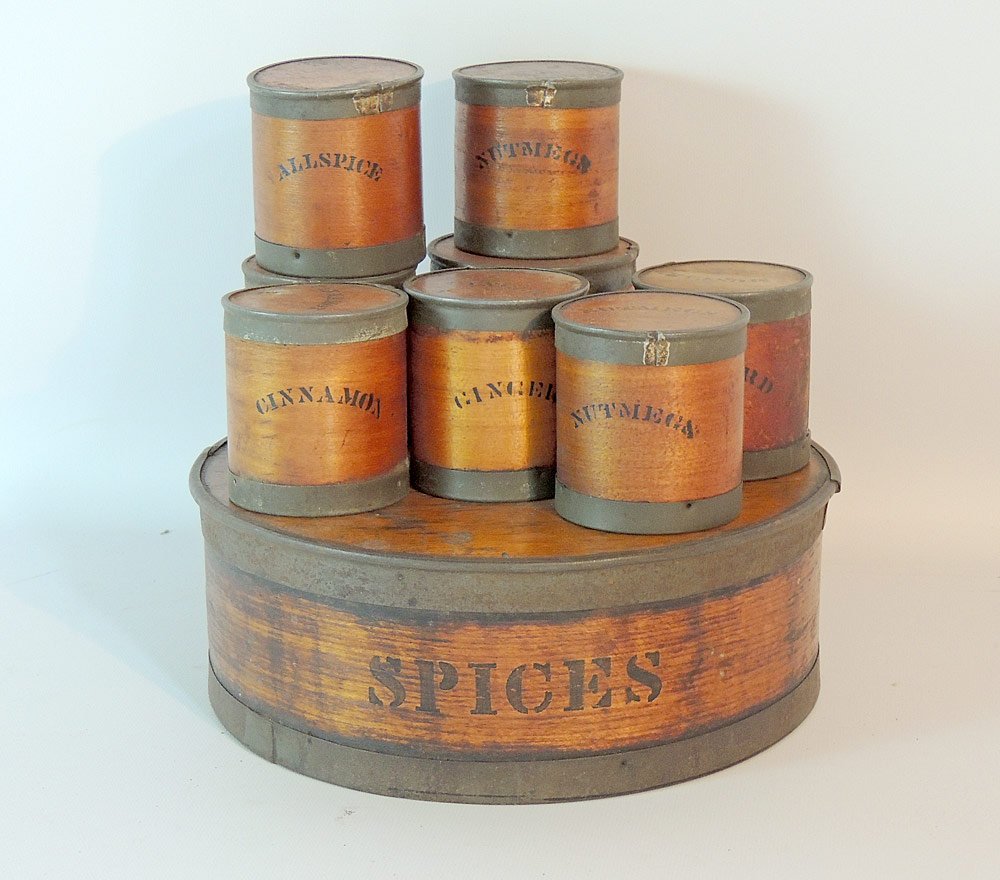 Set of Bentwood Spice Boxes: 3-1/2" tall x 9-1/2" wide. Provenance: From a prominent estate in historic New Castle, DE