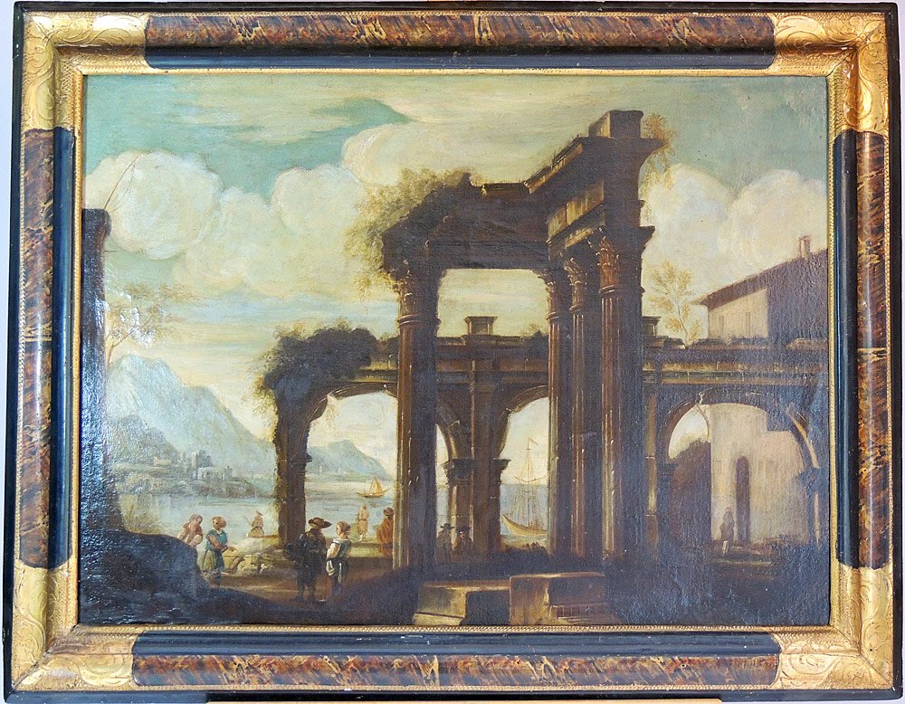 19 th C. Continental School Genre Scene: Continental school, 19th Century. Oil on canvas of harborside genre scene. 29-1/2" x 19".